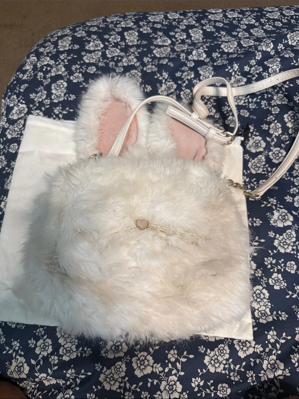 kate spade White Faux Fur Bunny Crossbody with Pink Lining